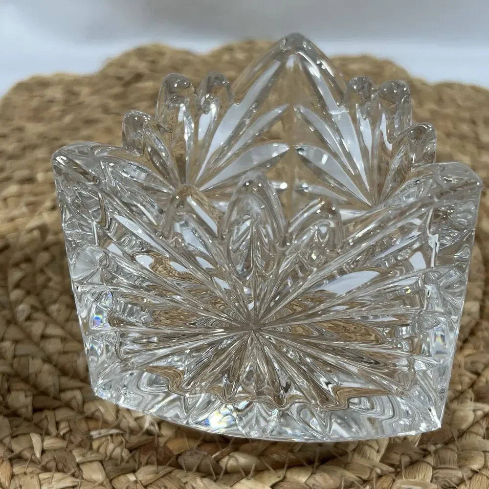 Vintage Mikasa Crystal Fire Blossom Triangle Votive Candle 2 Holders Triangular